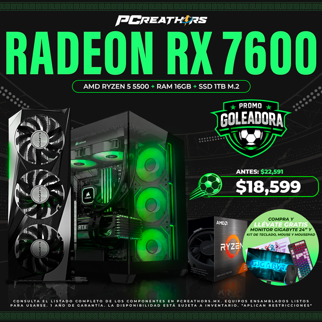 PF001 - Equipo AMD Ryzen 5 5500 + 16GB RAM + Radeon RX 7600