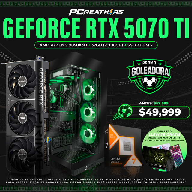 PF012 - Equipo AMD Ryzen 7 9850X3D + 32GB - 2 x 16GB + GeForce RTX 5070 Ti