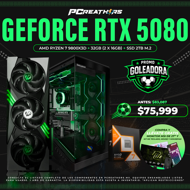 PF017 - Equipo AMD Ryzen 7 9800X3D + 32GB (2X16GB) + GeForce RTX 5080