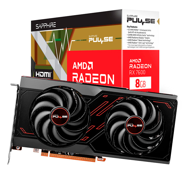 Tarjeta de Video Sapphire AMD Radeon RX 7600 Pulse, 8GB 128-bit GDDR6, PCI Express x8 4.0