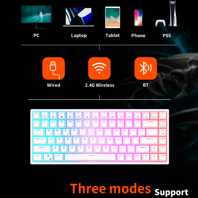 RK Royal Kludge RK84BK Teclado Gamer, 75% RGB retroiluminado teclado mecánico color Negro