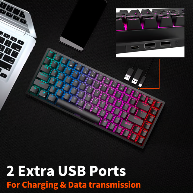 RK Royal Kludge RK84BK Teclado Gamer, 75% RGB retroiluminado teclado mecánico color Negro