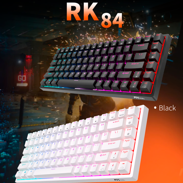 RK Royal Kludge RK84BK Teclado Gamer, 75% RGB retroiluminado teclado mecánico color Negro