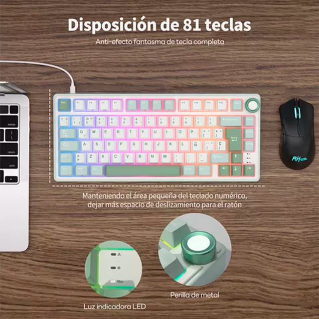 RK ROYAL KLUDGE RKR75SK Teclado Gamer, 75% RGB retroiluminado teclado mecánico color verde