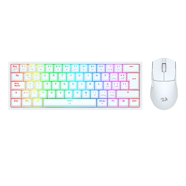 Kit Gamer de Teclado y Mouse S143W: Redragon Fizz K617 RGB + Redragon King M724, Alámbrico, USB, Blanco (Español)
