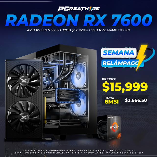 SRPCR09 - EQUIPO AMD Ryzen 5 5500 + 32GB - 2 x 16GB + Radeon RX 7600