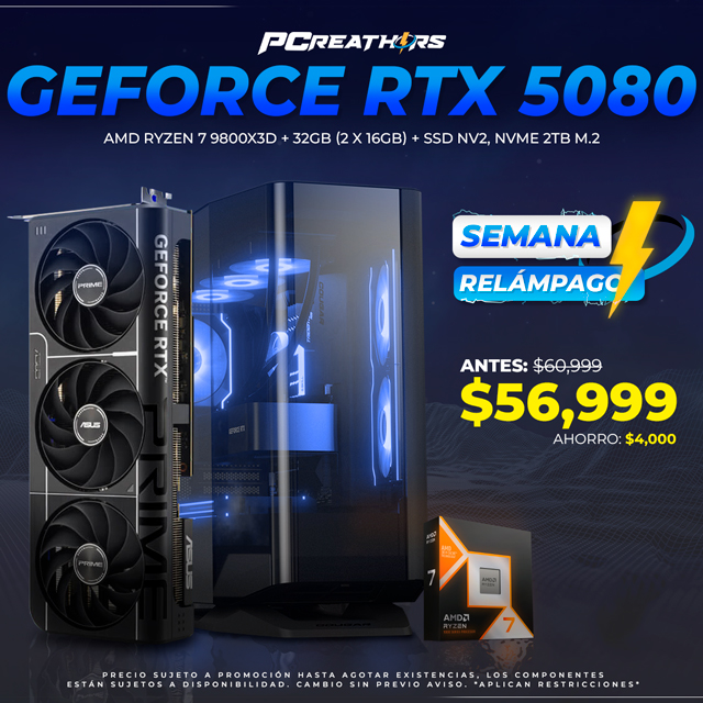 SRPCR21 - EQUIPO AMD Ryzen 7 9800X3D + 32GB (2 x 16GB) + GeForce RTX 5080