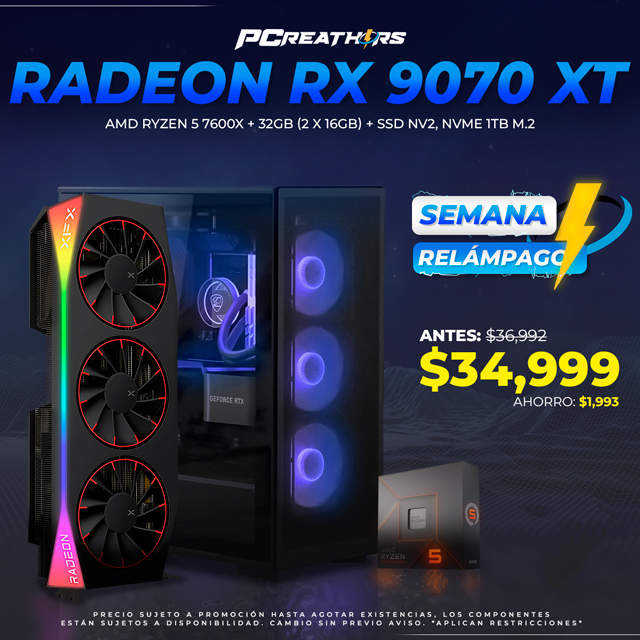 SRPCR32 - EQUIPO AMD Ryzen 5 7600X + 32GB (2 x 16GB) + Radeon RX 9070 XT