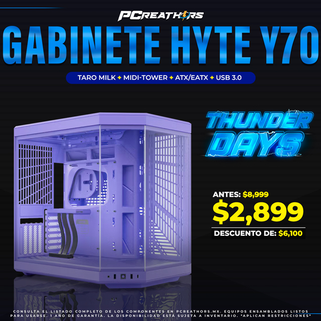 TUD003 - Gabinete Hyte Y70 Taro Milk, Midi-Tower, ATX/EATX/Micro-ATX/Mini-ITX, USB 3.0, sin Fuente, sin Ventiladores Instalados, Morado