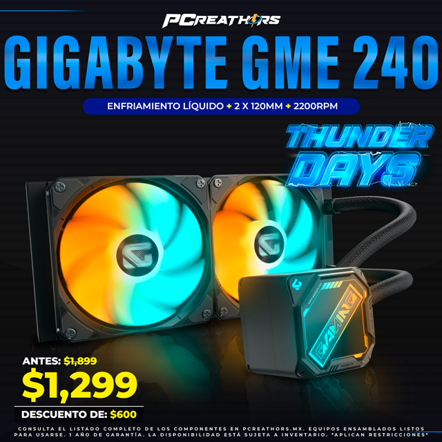 TUD006 - Gigabyte GME 240 Enfriamiento Líquido para CPU, 2x 120mm, hasta 2200RPM, Negro