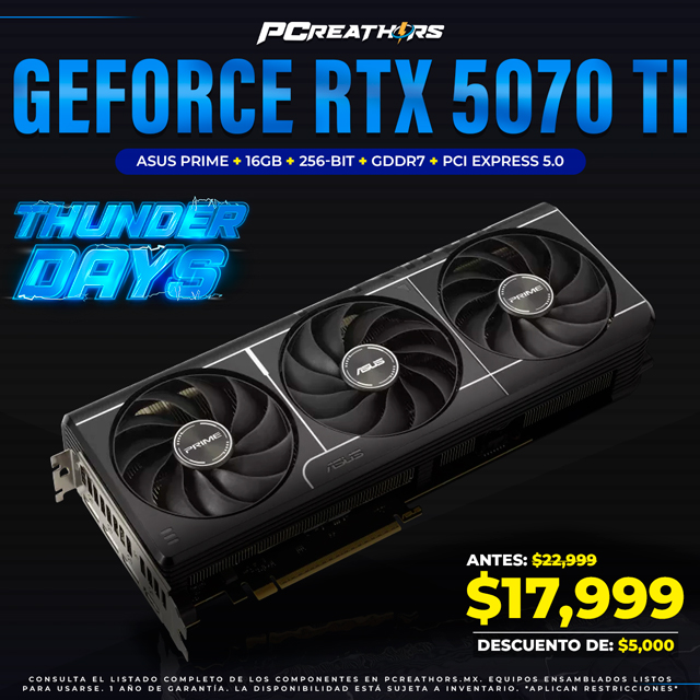 TUD009 - Tarjeta de Video ASUS NVIDIA GeForce RTX 5070 Ti Prime, 16GB 256-bit GDDR7, PCI Express 5.0 