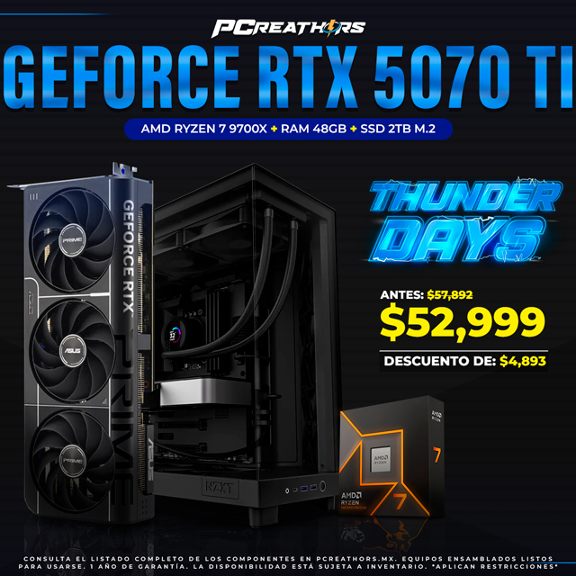 TUD024 - EQUIPO AMD Ryzen 7 9700X + RAM 48GB + GeForce RTX 5070 Ti