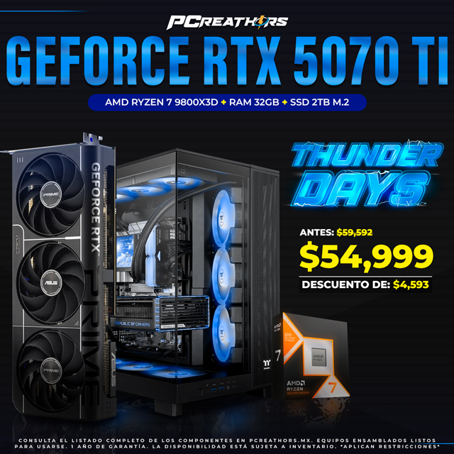 TUD026 - EQUIPO AMD Ryzen 7 9800X3D + RAM 32GB + GeForce RTX 5070 Ti