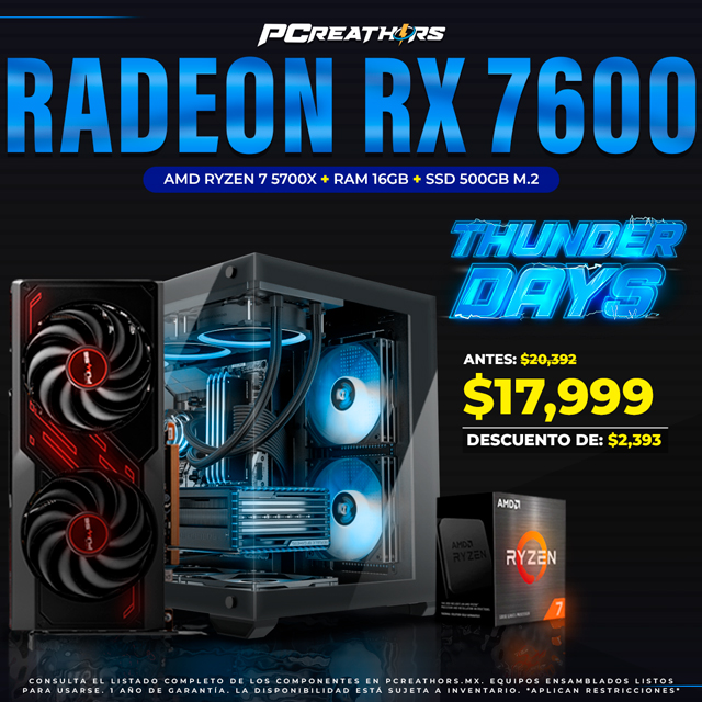 TUD029 - EQUIPO AMD Ryzen 7 5700X + RAM 16GB + Radeon RX 7600