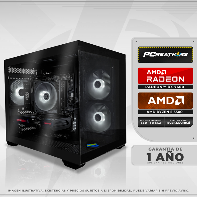 PCRB021 - EQUIPO AMD Ryzen 5 5500 + RAM 16GB + Radeon RX 7600