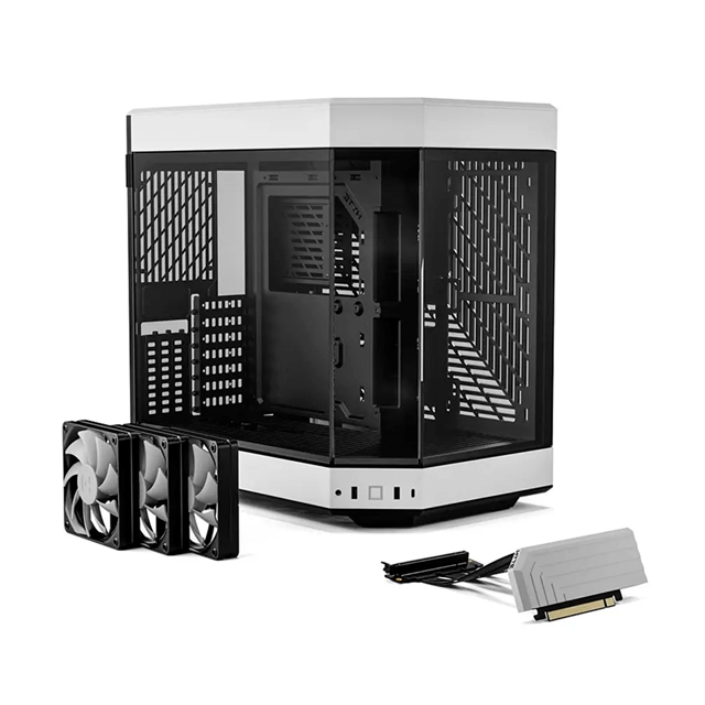 Gabinete HYTE Y60 / Mid-Tower ATX / 3x 120mm ventiladores pre instalados / Vidrio Templado panorámico de Doble cámara con Cable Elevador PCIE 4.0 Incluido / Color Blanco 
