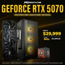 PCRA722 - Equipo AMD Ryzen 5 7600 + 32GB (2 x 16GB) + GeForce RTX 5070 + HASTA 6 MSI