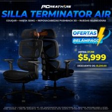 OFC015 - Cougar Silla Gamer Ergonómica TERMINATOR AIR, hasta 120kg, Negro