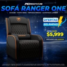 OFC016 - Cougar Sofá Gamer Ranger One, hasta 160kg, Negro/Naranja