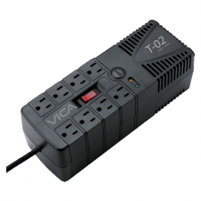 Regulador VICA T-02 1200VA/700W, Voltaje 120VCA /60Hz, breaker térmico, 8 tomas protegidas, indicadores LED, puerto RJ11, empotrable en pared
