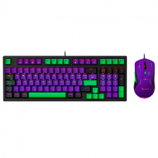 KIT TECLADO Y MOUSE MECANICO XZEAL 98 TECLAS, MOUSE 6 BOTONES,7200DPI,MORAD/VERDE, RGB